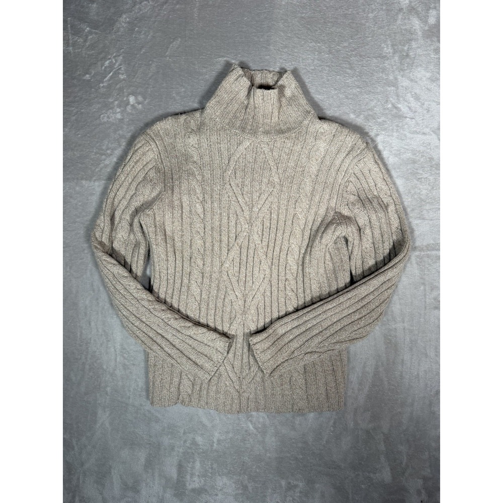 Banana Republic Womens S Beige Italian Yarn Recycled Wool Cable Knit Turtleneck